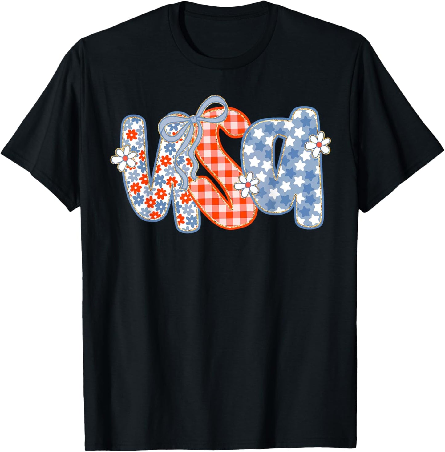 USA Flower Coquette Bow American Patriotic Happy 4th Of July T-Shirt