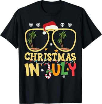 Funny Vacation Christmas In July Santa Hat Xmas Summer T-Shirt