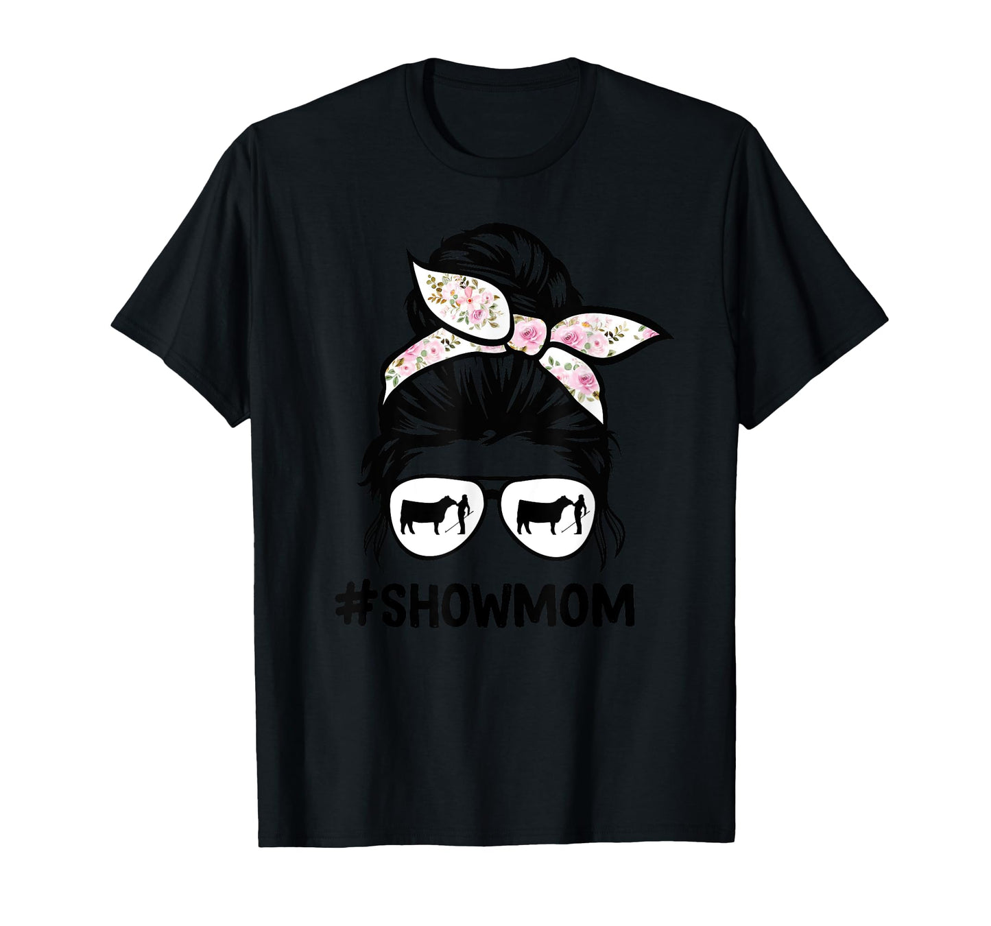 cattle show mom messy bun hair cow show mom T-Shirt