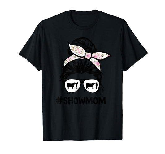 cattle show mom messy bun hair cow show mom T-Shirt