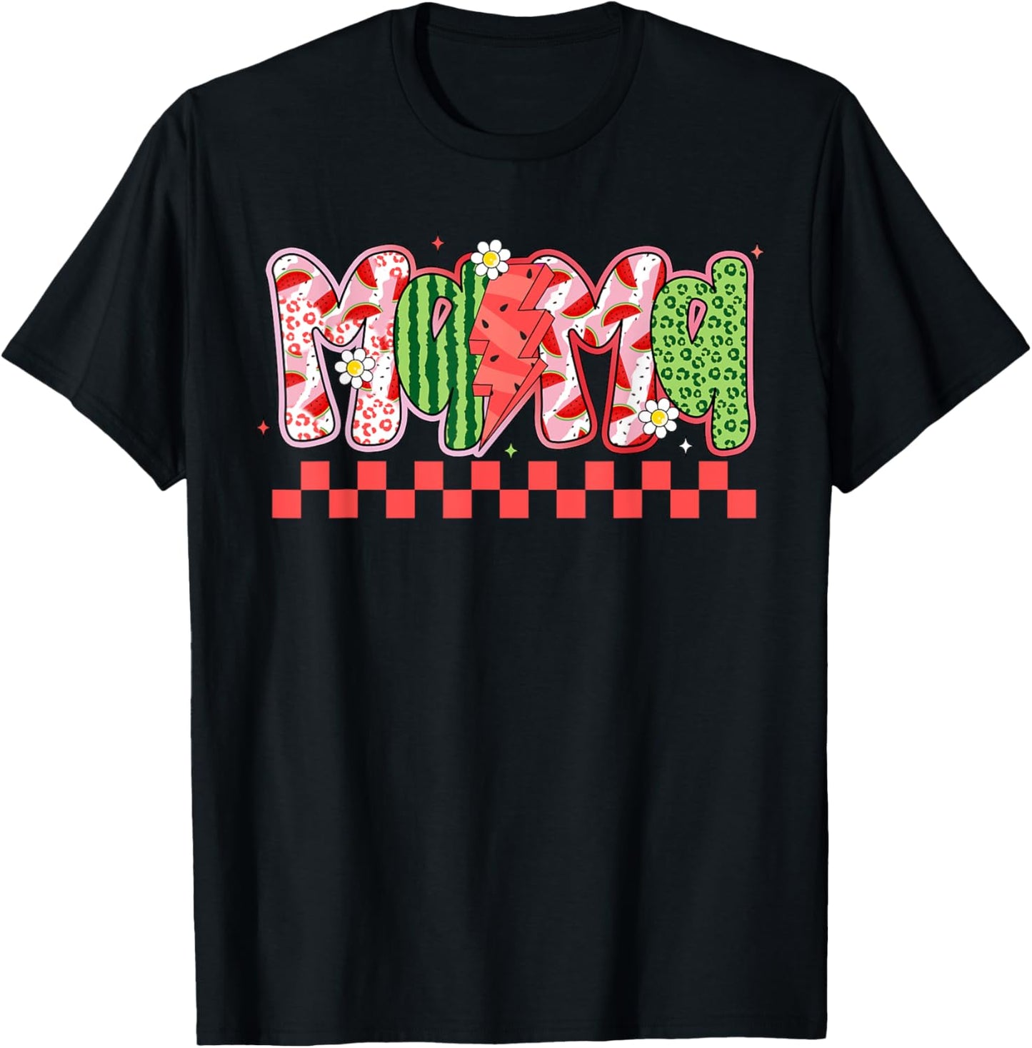 Preppy Mama Watermelon Checkered, Cute Floral Summer Mama T-Shirt