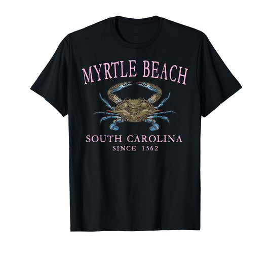 Myrtle Beach South Carolina Since 1562 Blue Crab Pink T-Shirt