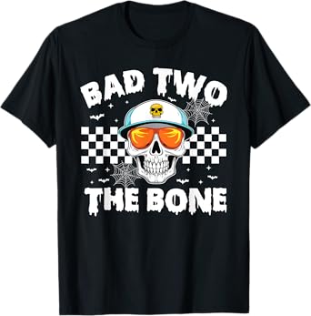 Bad To The Bone Skeleton Halloween TWO Birthday Toddler Kids T-Shirt