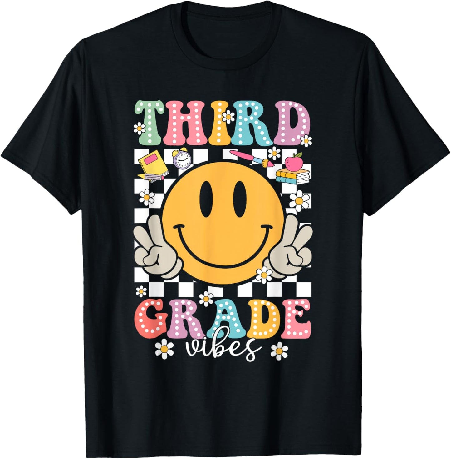 Third Grade Vibes Smile Face Funny Back to School Girls Kids T-Shirt