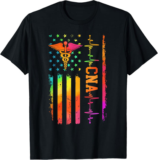 Cna Job Certified Nursing Assistant America Flag Tie Dye T-shirt