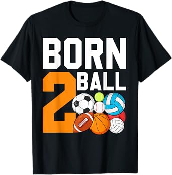 Born 2nd Ball Birthday Sport Ball Theme 2 Year Old Kids T-Shirt