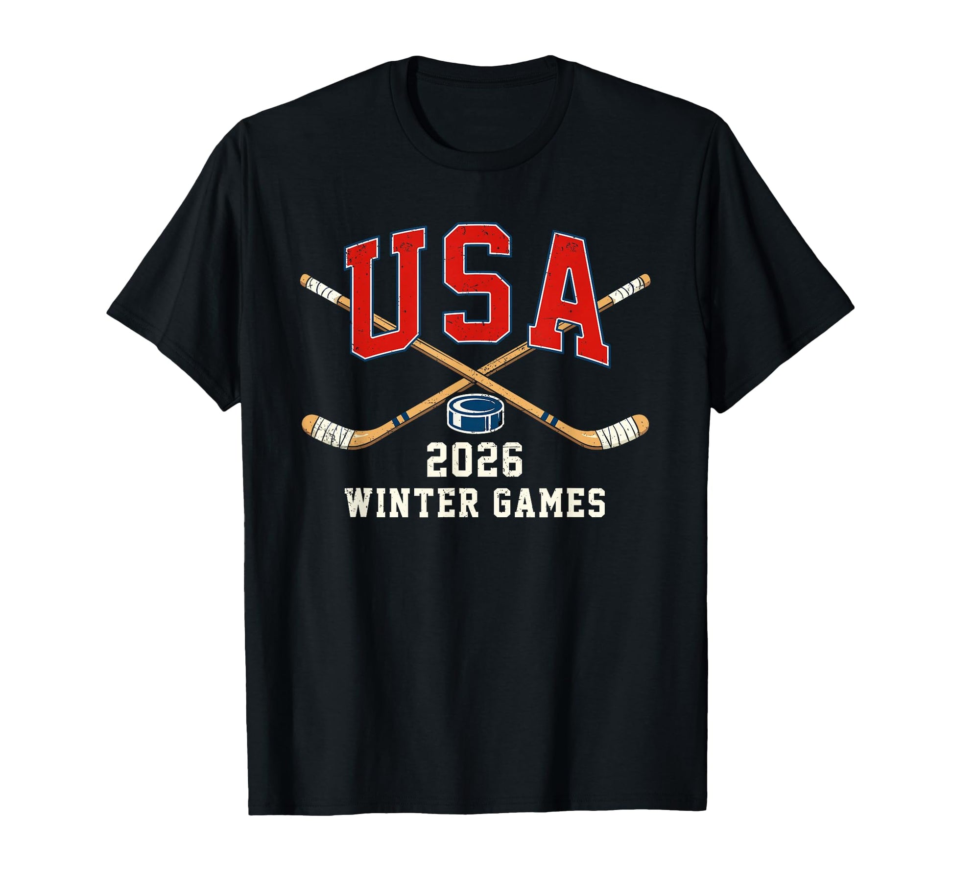 Ice Hockey 2026 Sticks US Flag Patriotic Player Men Boys Kid T-Shirt - T-Shirt | Black