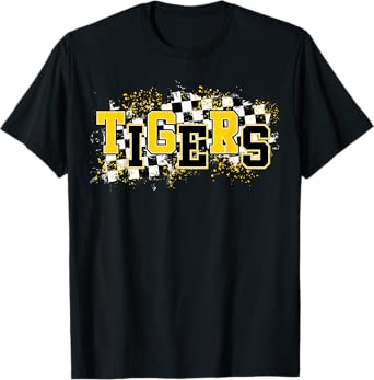 Tigers School Spirit Tiger Pride Yellow Black Tigers Checker T-Shirt