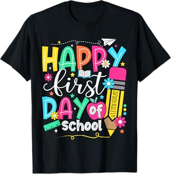 Happy First Day Of School Pencil Teacher Kids Back To School T-Shirt