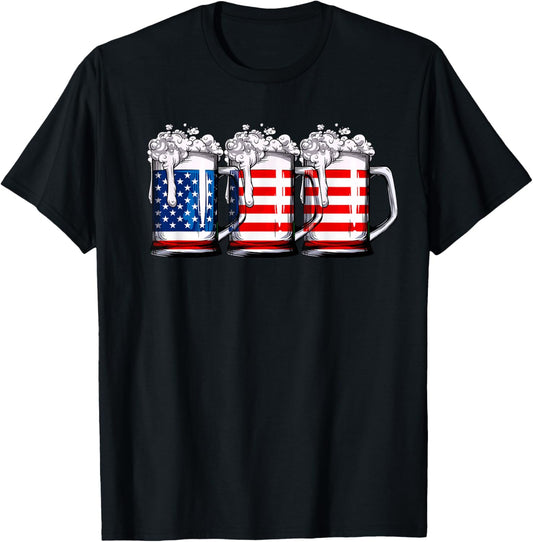 Beer American Flag 4th of July Men Women Merica Drinking USA T-Shirt