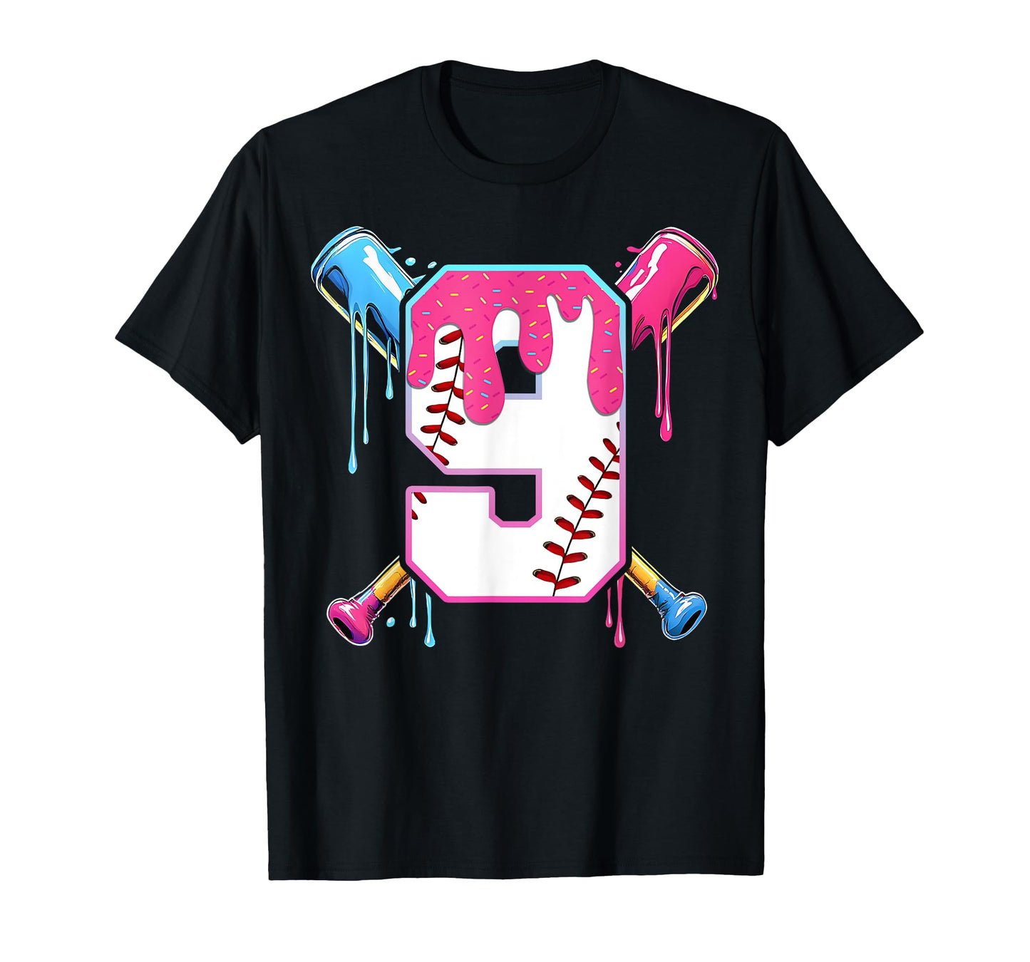 Baseball Drip 9 Years Old Ice Cream 9th Birthday Kids Boys T-Shirt