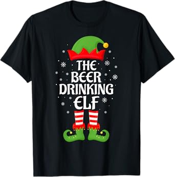 Beer Drinking Elf Xmas Family Matching Elf Squad Christmas T-Shirt
