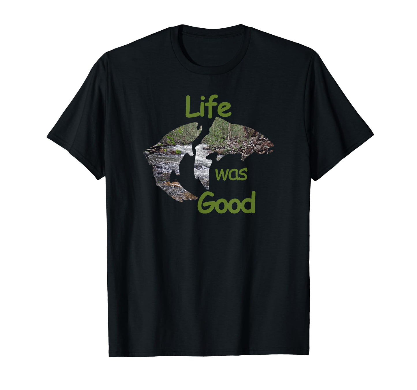 Life Was Good (LWG) Two Trout with inlay stream scene. T-Shirt