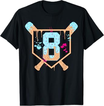Baseball 8 Year Old Ice Cream Drip 8th Birthday Boy Number 8 T-Shirt