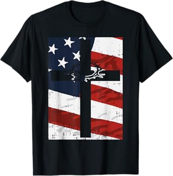 Cross American Flag Thorn God Jesus Faith Christian Gift T-Shirt