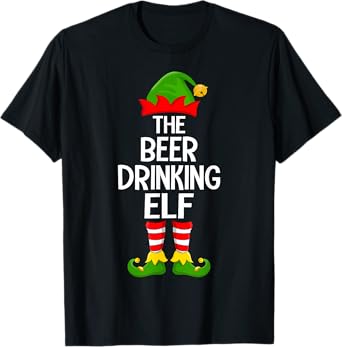 Beer Drinking Elf Xmas Matching Family Elf Squad Christmas T-Shirt