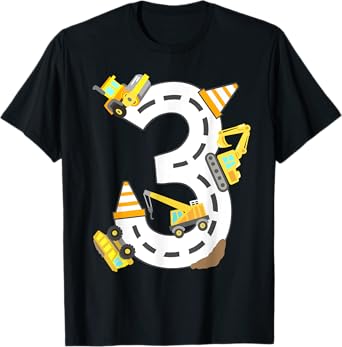 3rd Construction Birthday Party Excavator Boys 3 Years Old T-Shirt