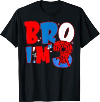 Bro I’m 3 Spider 3rd Spider Theme Party Boy Birthday T-Shirt