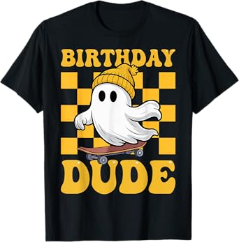 October Birthday Dude Ghost Halloween Spooky Skateboarding T-Shirt