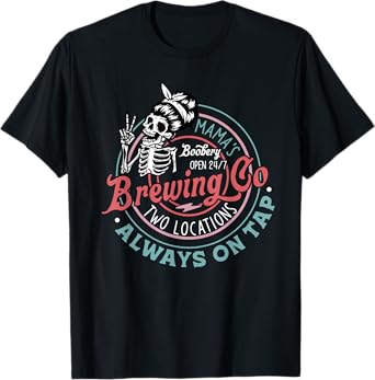 Retro Mama's Boobery Brewing Co Funny Breastfeeding Skeleton T-Shirt