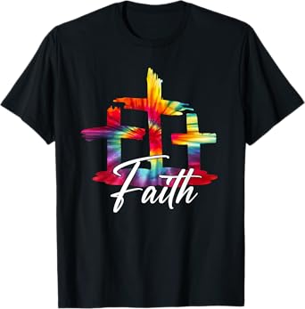 Faith Jesus Christian Cross Tie Dye Rainbow Religious Bible T-Shirt