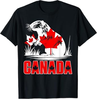 Funny Beaver Lover Maple Leaf Canadian Flag Canada Day Kids T-Shirt