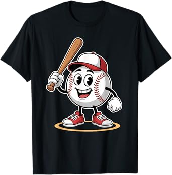 Funny Baseball Cartoon Cute Character Tee for Boys T-Shirt