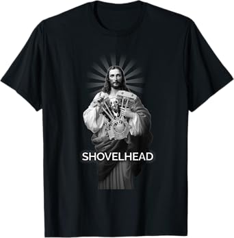 Cone Shovelhead BW HD Jesus Christ Retro Motorcycle Engine T-Shirt