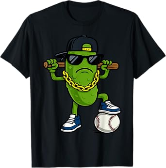 Funny Pickle Cucumber Wear Sunglasses Baseball Lovers T-Shirt