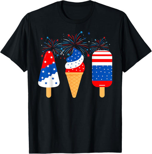 Ice Cream 4th Of July Funny Patriotic American Flag T-Shirt