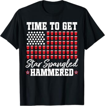 Time To Get Star Spangled Hammered 4th of July Beer Drinking T-Shirt