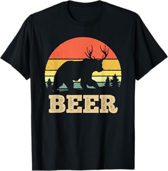 Vintage Retro Sunset Beer Bear Funny Pun T-Shirt