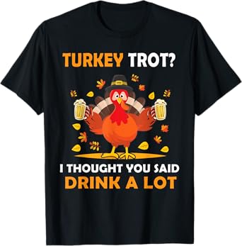 Turkey Trot Squad Running Drinking Matching Thanksgiving T-Shirt