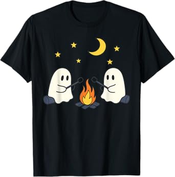 Cute Ghost Camping Campfire Halloween Marshmallow Men Women T-Shirt