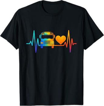 School Driver Monitor School Bus Heartbeat Rainbow T-Shirt