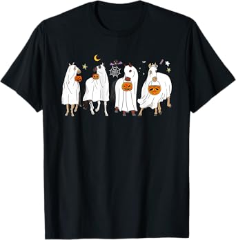 Horse Ghost Halloween Pumpkin Horseback Riding Equestrian T-Shirt