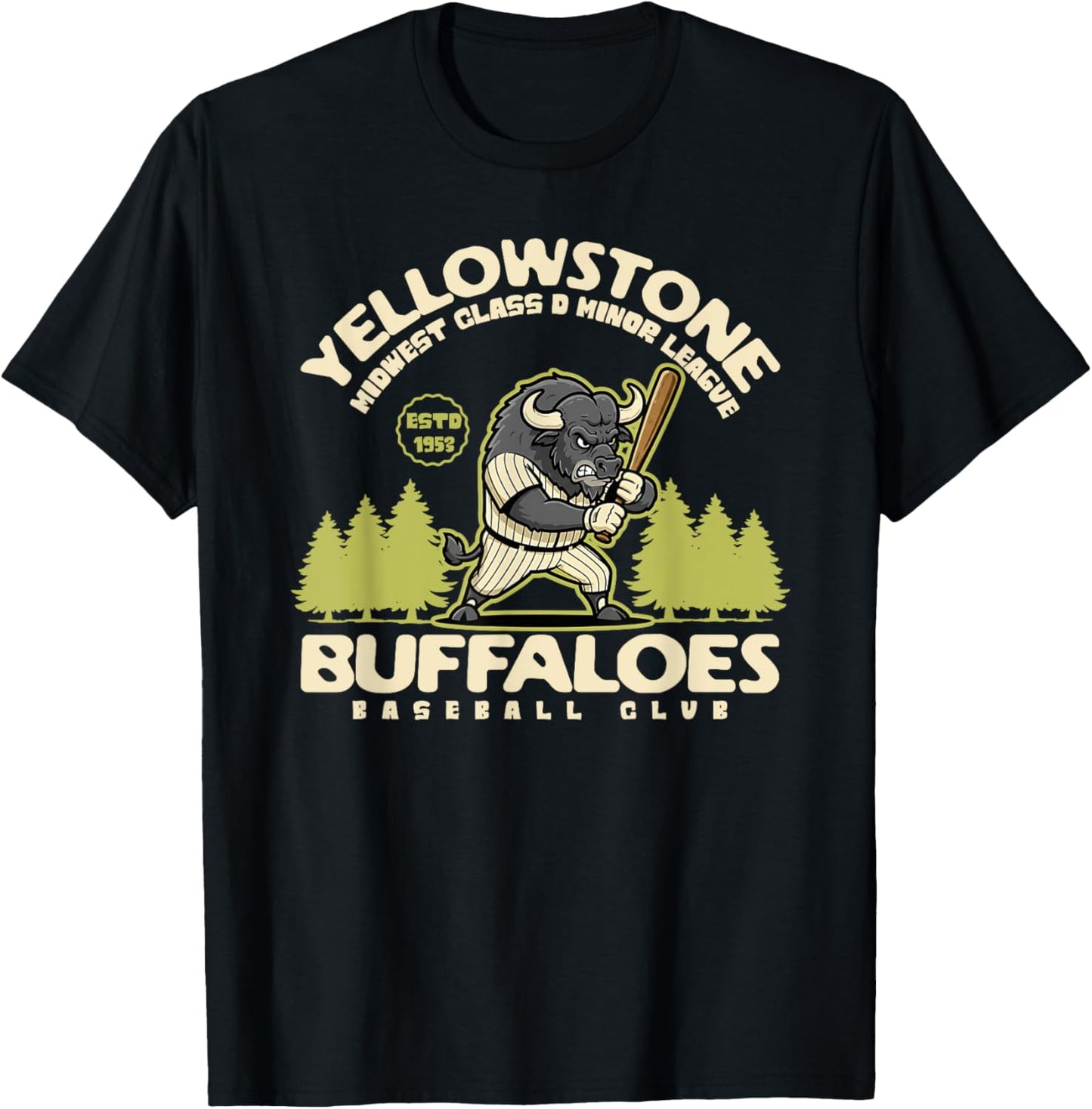 Yellowstone Buffaloes Retro Minor League Baseball Team 1953 T-shirt by TeeBrew