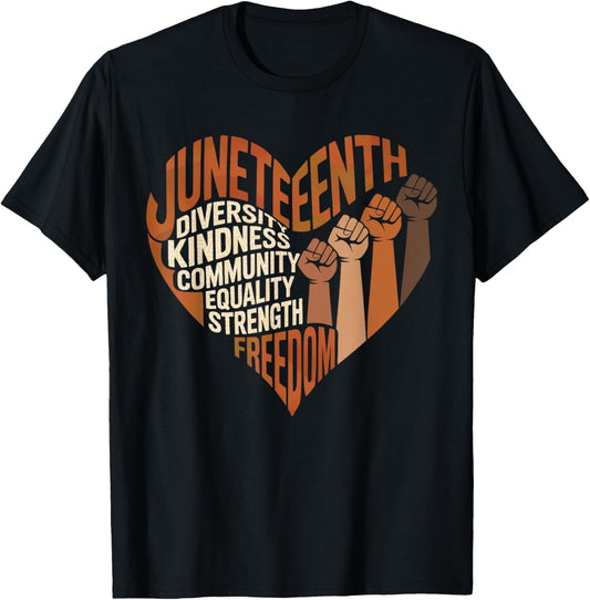 Juneteenth Heart Fists Black History African Melanin Freedom T-Shirt
