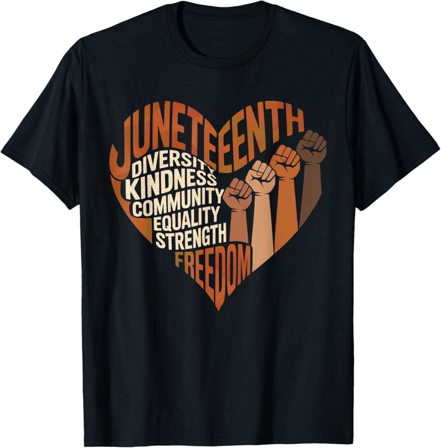 Juneteenth Heart Fists Black History African Melanin Freedom T-Shirt