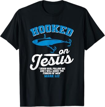 Hooked On Jesus Fishing Christian Religious God Fisherman T-Shirt