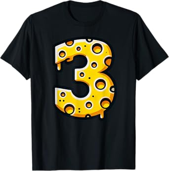 Happy 3rd Birthday Cheese 3 Years Old Number Boys Girls Kids T-Shirt