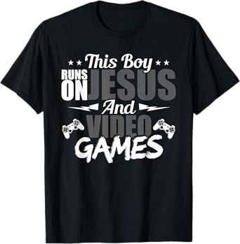 This Boy Runs On Jesus And Video Games Lover Gift Player T-Shirt