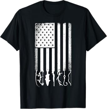 Hunting Fishing USA Flag Patriotic Outdoor Sports T-Shirt