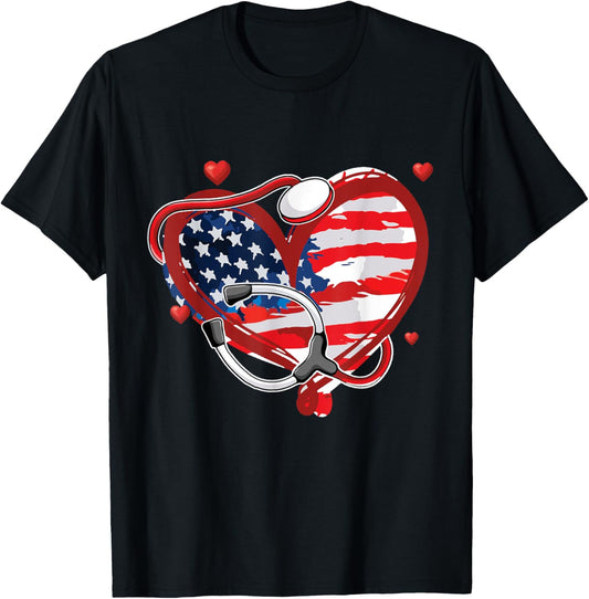 All American Nurse 4th of July Patriotic USA Flag Nursing T-Shirt