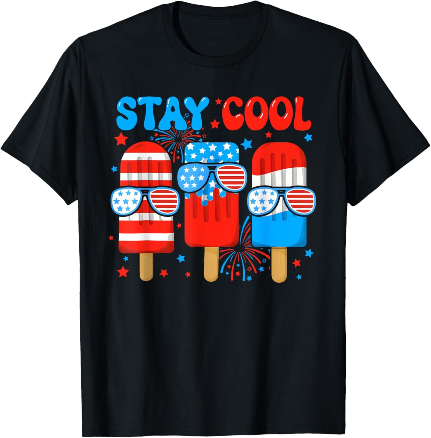 Stay Cool Popsicle Boys Men 4th July American Flag Patriotic T-shirt