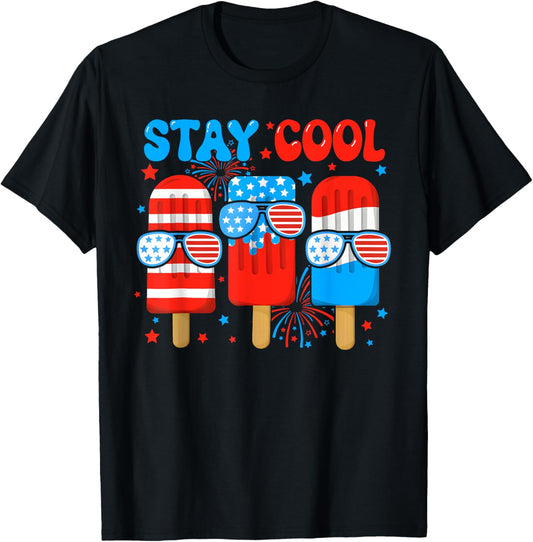 Stay Cool Popsicle Boys Men 4th July American Flag Patriotic T-shirt