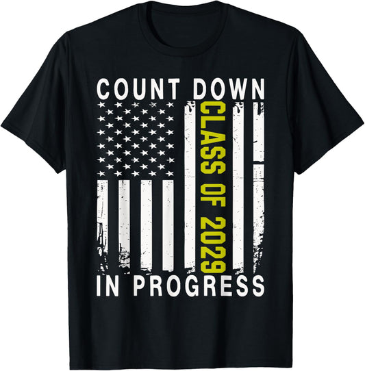 Class Of 2029 Count Down 8th Grade Graduation American Flag T-Shirt