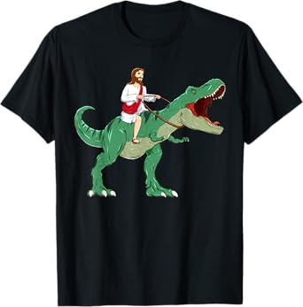 Funny Parody Jesus Riding Dinosaur Meme Dino Lover Believer T-Shirt