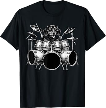 Dachshund Playing Drums Drummer Dog Lover T-Shirt for Men Women Kids
