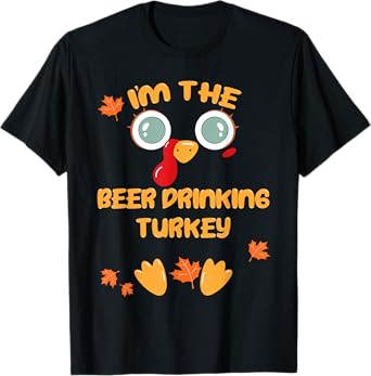 The BEER DRINKING Turkey Matching Family Thanksgiving Pajama T-Shirt